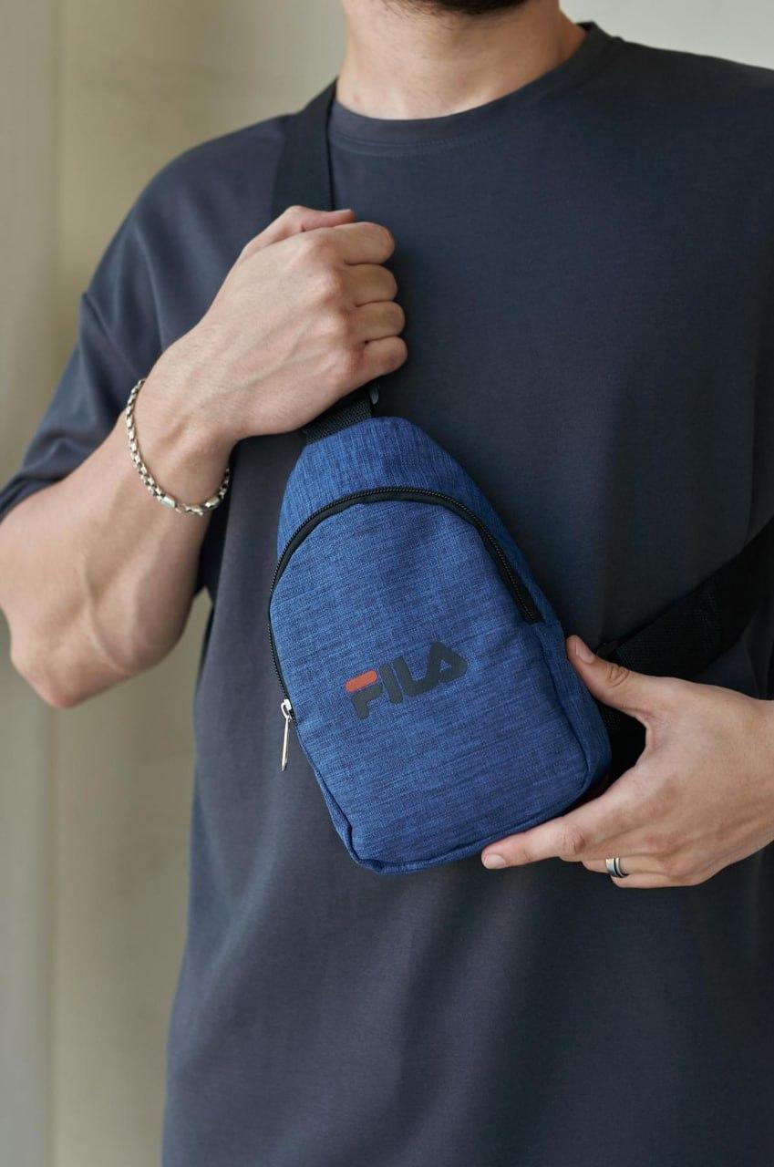 Сумка слінг чоловіча fila синя меланж сумка невелика повсякденна барсетка через плече філа