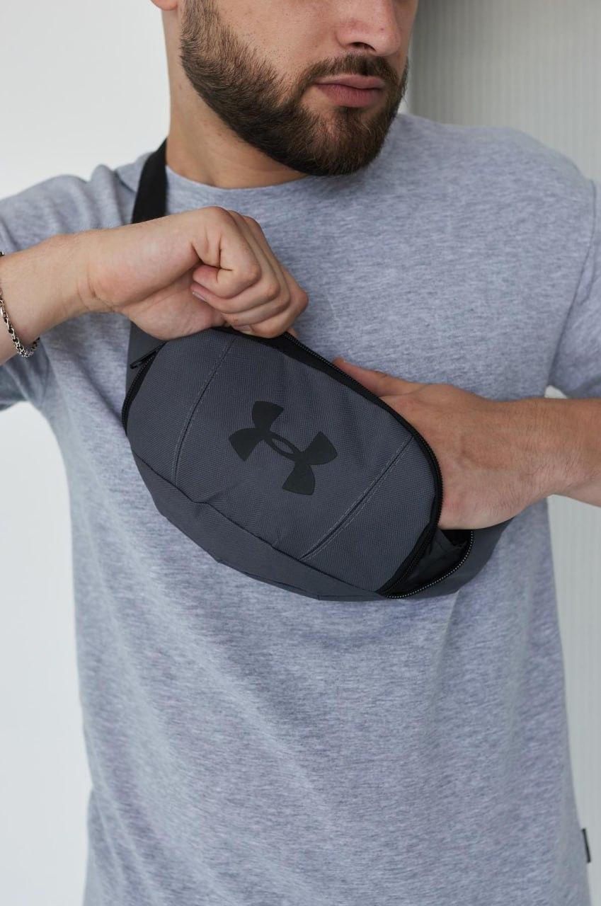 Бананка поясна under armour чоловіча сіра сумка на пояс через плече андер армор