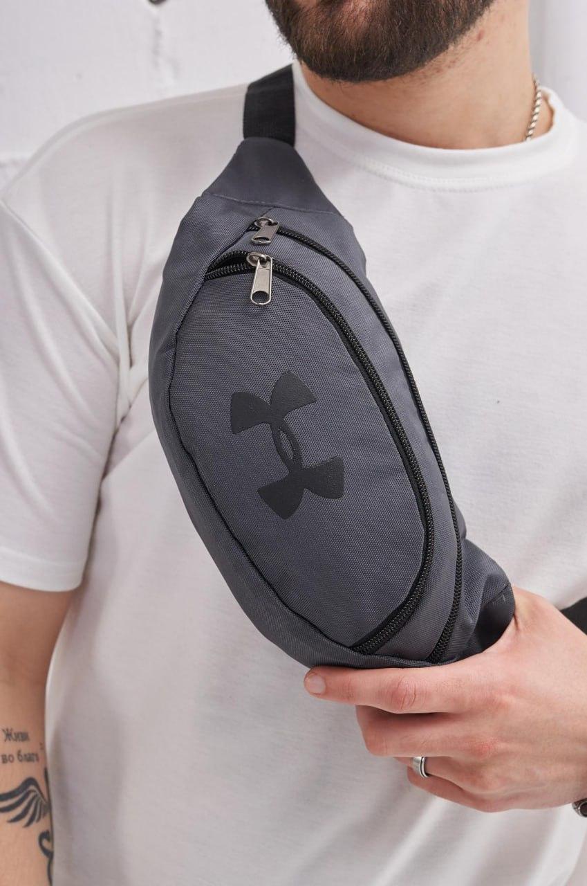 Сумка на пояс чоловіча under armour сіра сумка через плече андер армор бананка тканинна