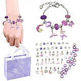 Набір для творчості та створення браслетів Пандора Біжутерія Фіолетова Подарунок для дівчинки шарми намистини 63 пре, фото 3