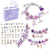 Набір для творчості та створення браслетів Пандора Біжутерія Фіолетова Подарунок для дівчинки шарми намистини 63 пре, фото 5
