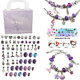 Набір для творчості та створення браслетів Пандора Біжутерія Фіолетова Подарунок для дівчинки шарми намистини 63 пре, фото 9