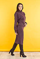 Костюм женский осенний зимний юбка + кофта очень теплый мягкая ангора сливовый 44