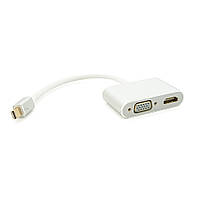 Конвертер mini Display Port (тато) на HDMI/VGA(мама) 30cm, Silver, 4K/2K, Пакет