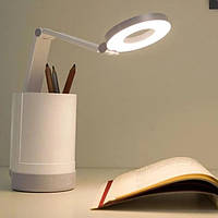 Настільна лампа нічник Taigexin на акумуляторі, з підставкою для телефону та ручок Біла
