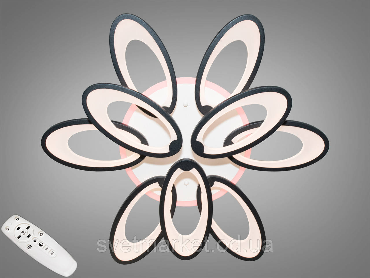 Стельова LED-люстра з діммером і підсвічуванням 1673/6+3BK LED 3color dimmer, фото 1