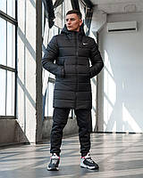 Парка зимняя мужская Nike черная теплая | температурный режим от 0 до -25 | куртка удлиненная Найк теплая