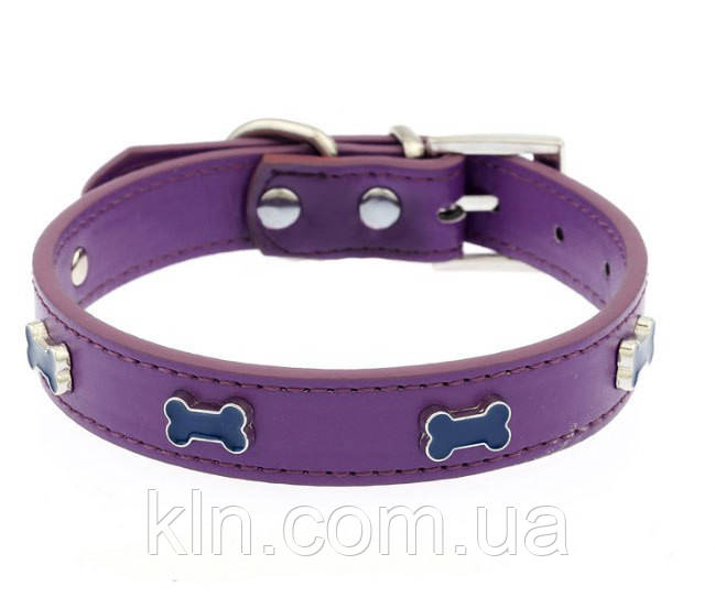 Шкіряний нашийник для собаки з заклепками у вигляді кісточок (пурпурний, жовтий) Розмір М Фіолетовий