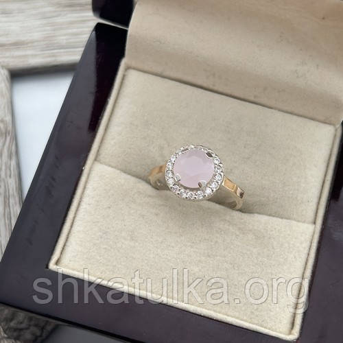 Кольцо из серебра с золотыми напайками розовым кварцем и цирконами - фото 3 - id-p713534617