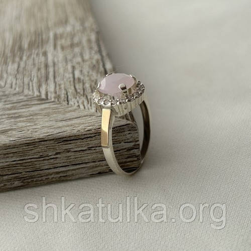 Кольцо из серебра с золотыми напайками розовым кварцем и цирконами - фото 4 - id-p713534617