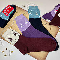 Махрові жіночі шкарпетки теплі , Олені х/б , 36-40 р, 12 пар