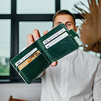 Мужской кошелек из натуральной кожи Crazy Horse, вместительный бумажник на кнопке, зеленый