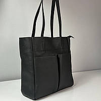 Сумка тоут кожаная большая женская Юта Чёрная 28*30*12 см, сумка шопер чёрная стильная с карманами