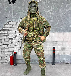 Тактичний комплект демісезонний Softshell 4 в 1 (куртка, штани, кофта, бейсболка) Мультикам S