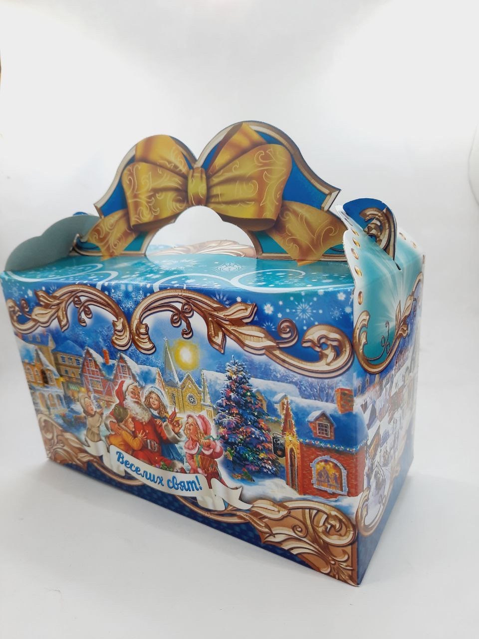 Новогодняя картонная упаковка для конфет 1 кг 21,5*11*12 см Паравоз