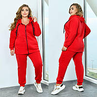 Теплый женский спортивный костюм красный на флисе больших размеров (9 цветов) НФ/-3528