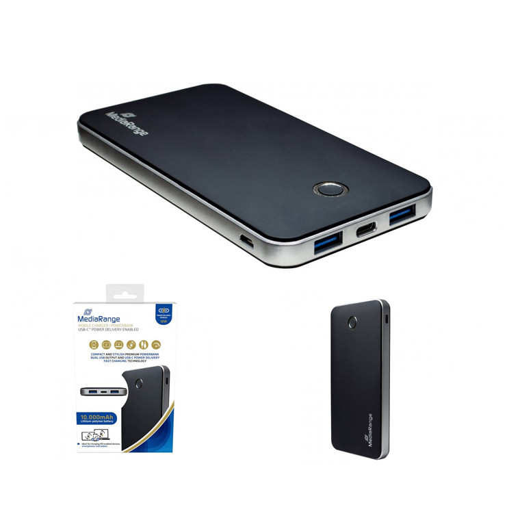 Зовнішній акумулятор (Power Bank) MediaRange MR753 - 10000mAh з USB-C Power Delivery Fast YS-521 Charge Technology, фото 1