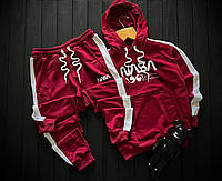 Осенний мужской спортивный костюм повседневный красный Nasa, базовый стильный комплект кофта и штаны