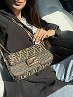 Женская кожаная сумочка фенди коричневая Fendi вместительная изысканная сумка с натуральной кожи