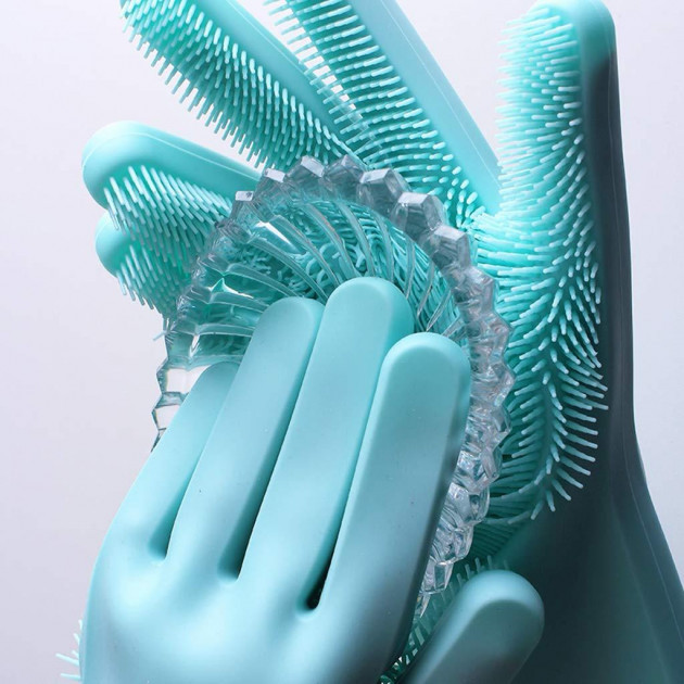 Силіконові рукавички Magic Silicone Gloves Pink для прибирання чистки миття посуду для будинку. ZM-147 Колір: бірюзовий