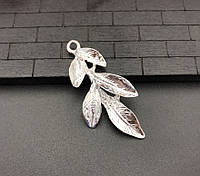 Листья для украшений, подвеска листочки металл цвет silver 47*23 мм