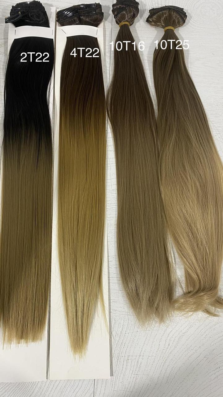 Волосы на заколках трессы на 7 прядей ровные омбре 56см (чорно-серый, 10Т16 закончился) - фото 2 - id-p1260209951