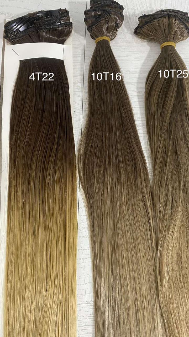 Волосы на заколках трессы на 7 прядей ровные омбре 56см (чорно-серый, 10Т16 закончился) - фото 3 - id-p1260209951