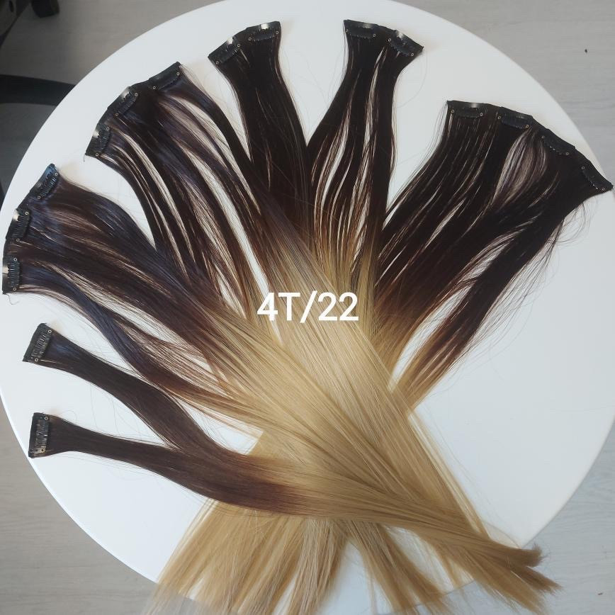 Волосы на заколках трессы на 7 прядей ровные омбре 56см (чорно-серый, 10Т16 закончился) - фото 4 - id-p1260209951