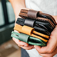 Мужской кошелек кожаный стильный, вместительный бумажник на кнопке для парня Crazy Horse