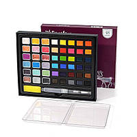 Акварельні фарби набір 48 кольорів Artis decor, акварельна фарба для малювання, кювета, браш пензлик