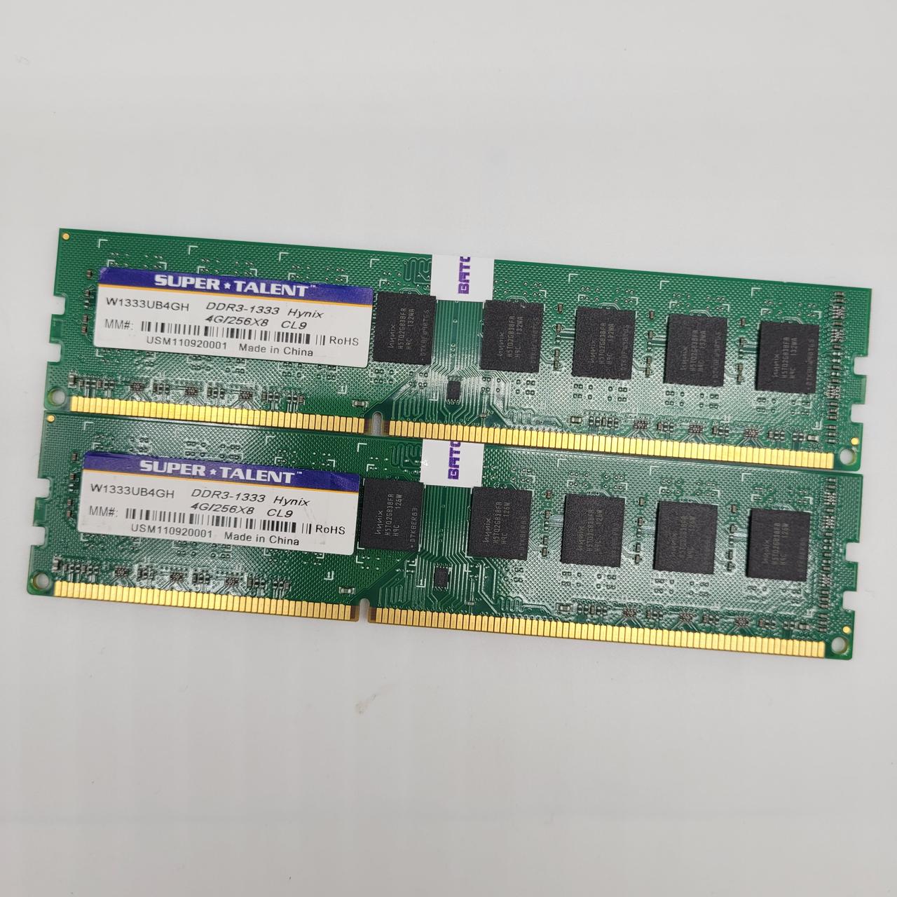 Комплект оперативної пам'яті Super Talent DDR3 8Gb (4Gb+4Gb) 1333MHz PC3 10600U 2R8 CL9 (W1333UB4GH) Б/В