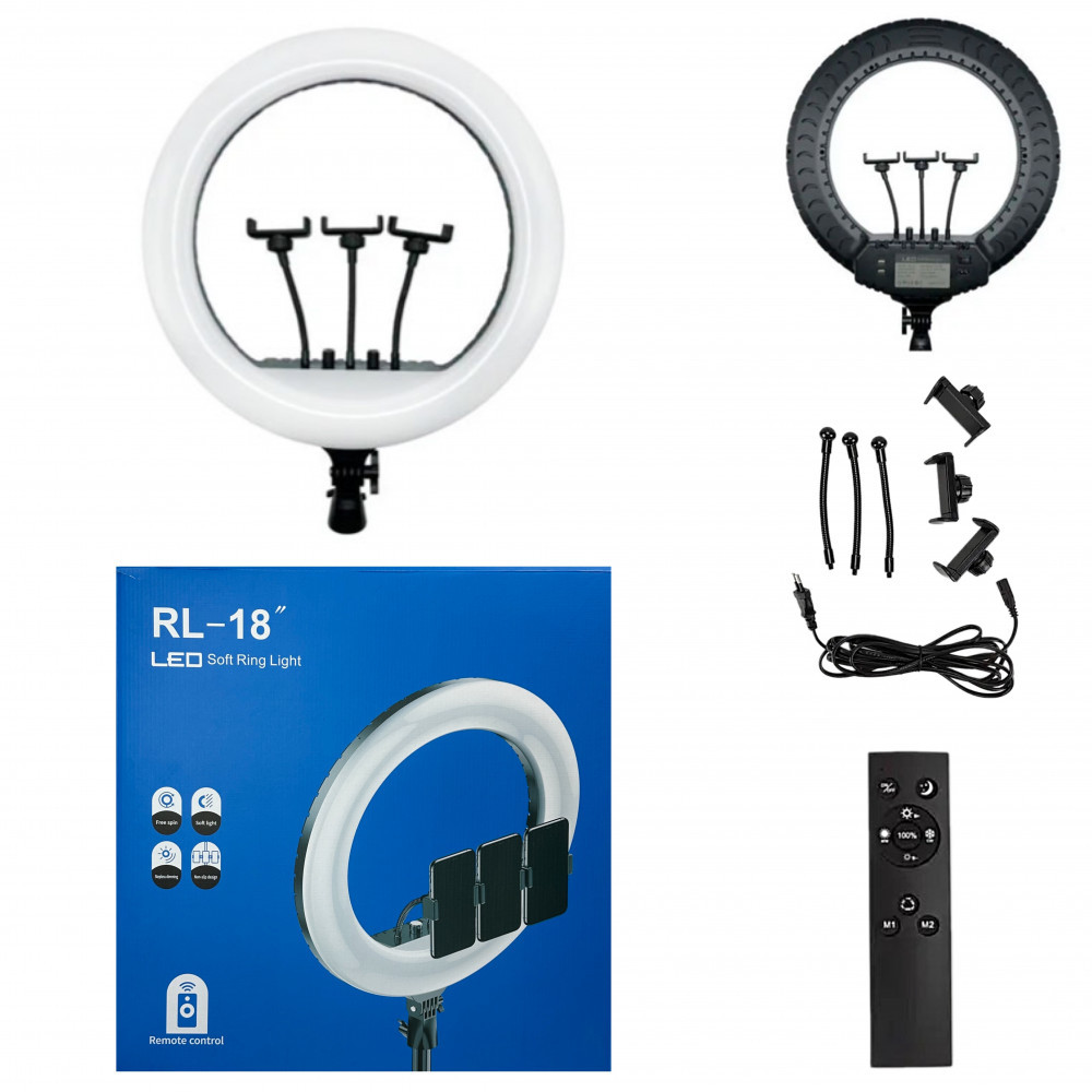 Лампа Кольцевая LED RL-18 Original 46 cm 55w | 416 Lights | Remote I 3m cable with plug I 3 holder I