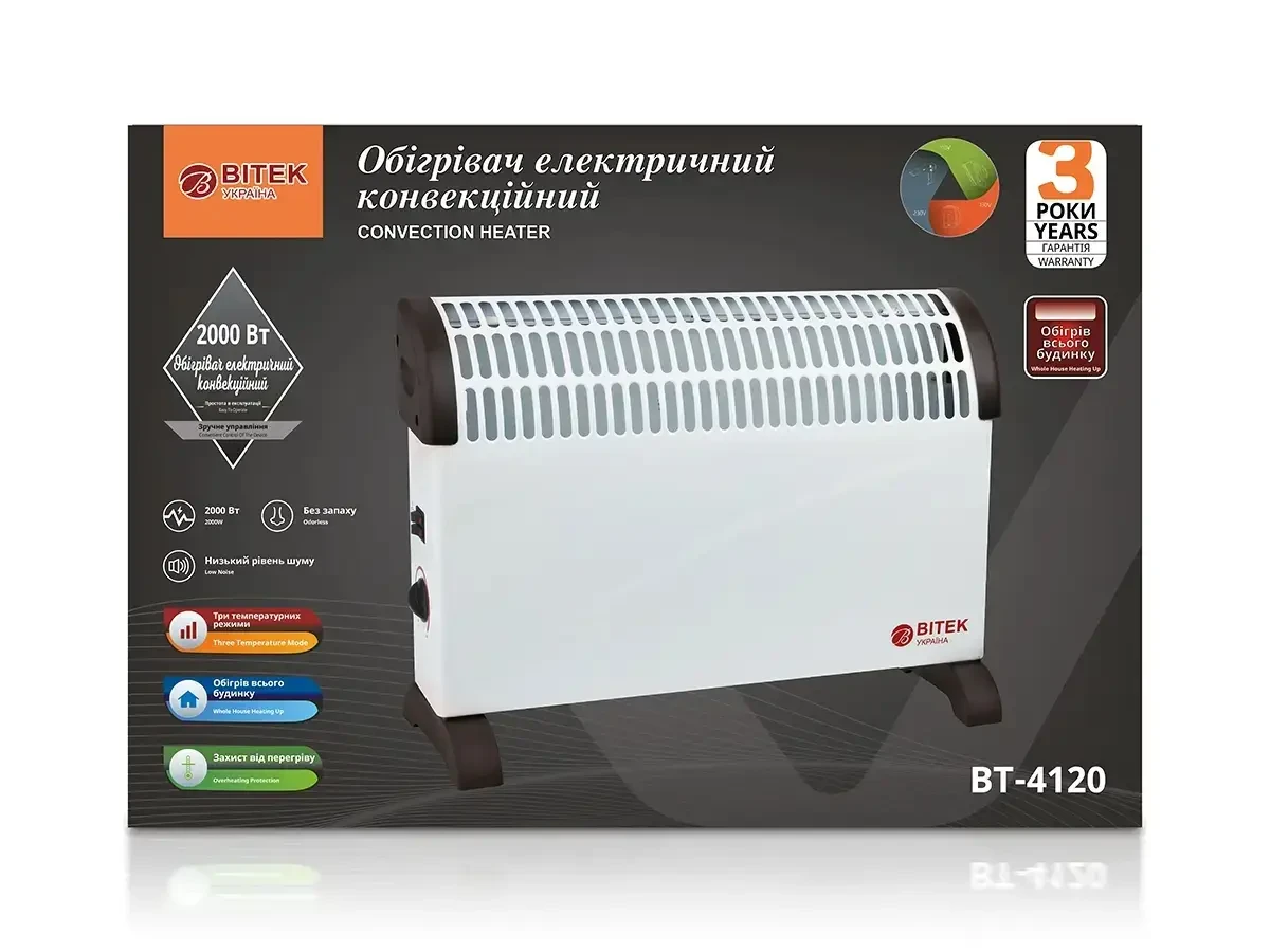 Нагрівач електричний конвекційний 220 В 2000 Вт BITEK BT-4120