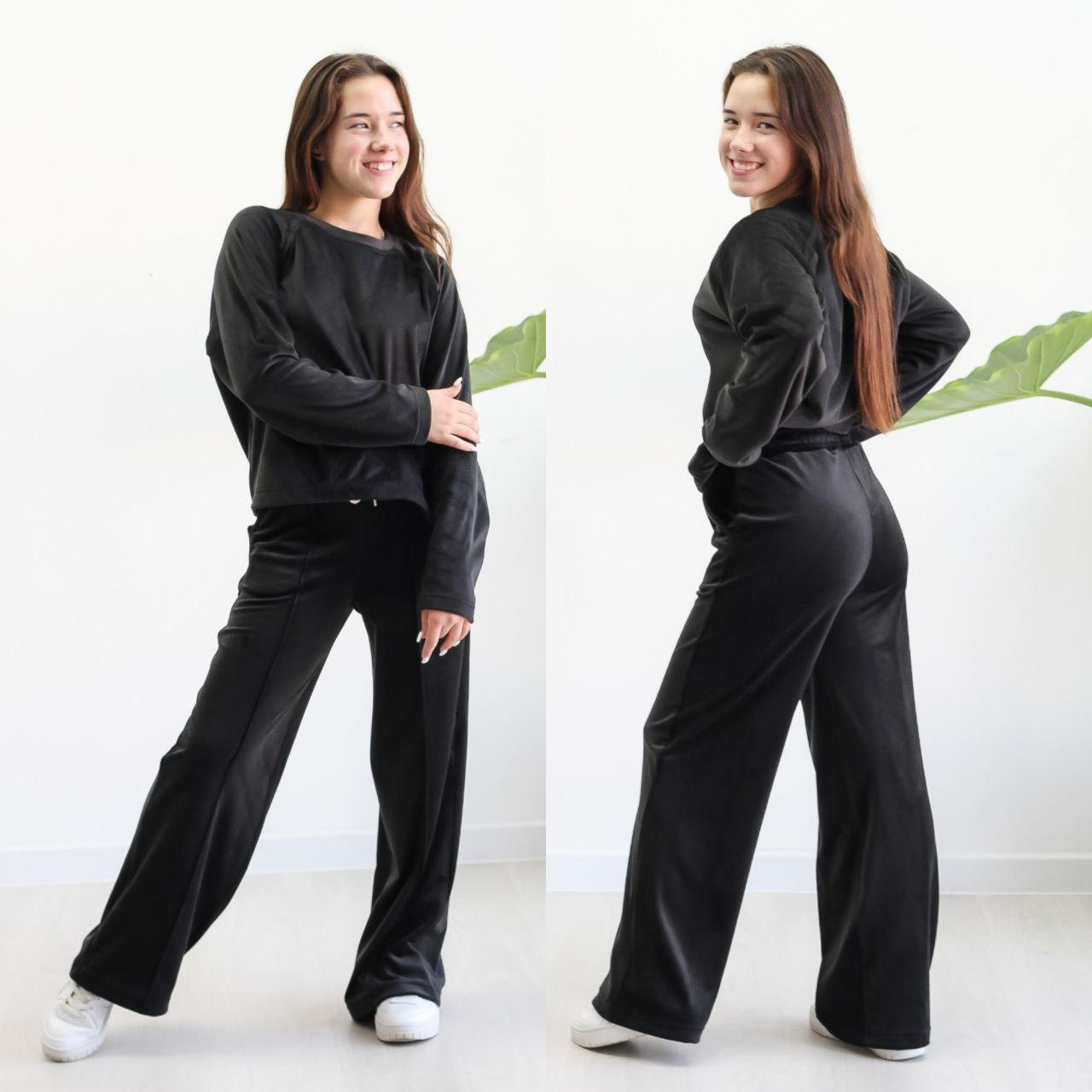 Велюровий Костюм на Дівчинку 146 см 003634 Чорний, фото 1