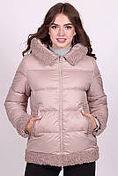 Куртка теплая женская бежевая с капюшоном плащевка короткая Актуаль 9155, 52