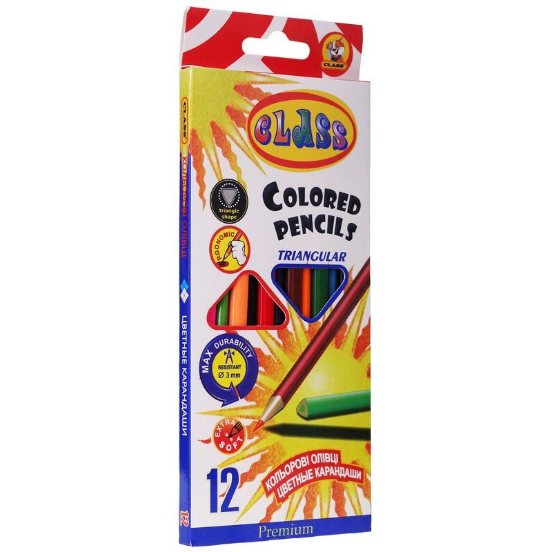 Набір кольорових олівців тригранні 12 кольорів CLASS PREMIUM (1912/1), фото 1