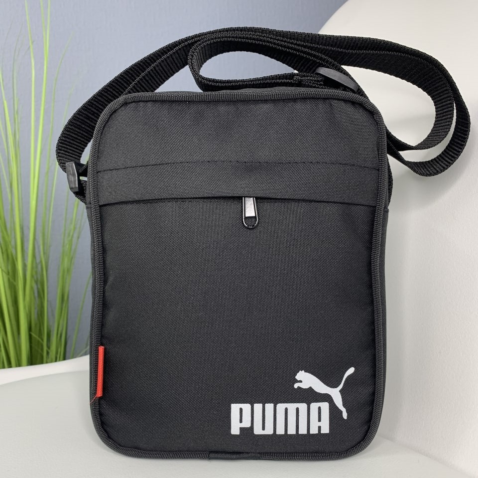 Сумка чоловіча тканинна на плече Puma, барсетка для хлопця на 3 відділення, чорна