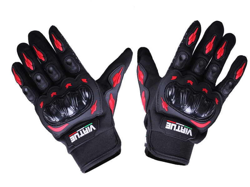 Мотоперчатки всесезонні (короткі) з пальцями VIRTUE size XL поліестер карбон на липучці чорні з червоним, фото 1