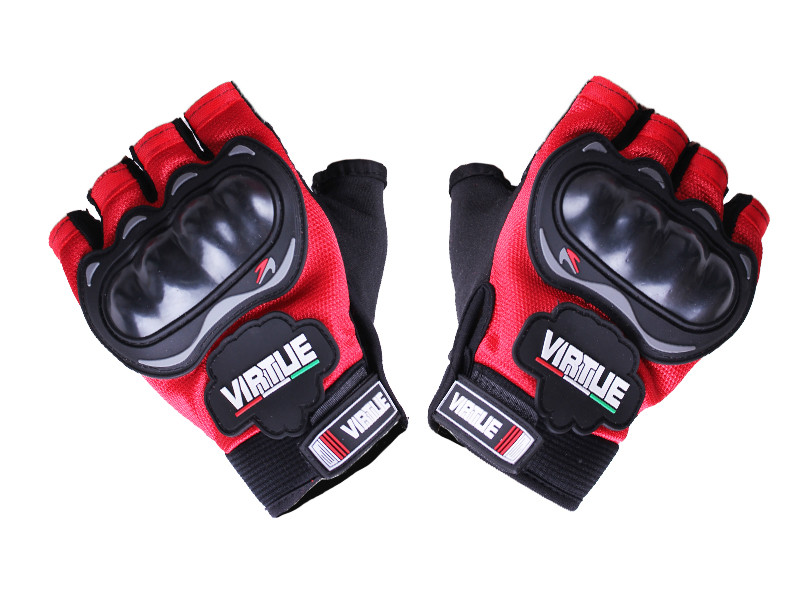Мотоперчатки всесезонні без пальців VIRTUE YM001-15 size L мембрана карбон на липучці червоні, фото 1