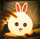 Дитячий силіконовий світильник нічник Кролик з акумулятором Нічник Кролик Рожеві вушка, фото 5