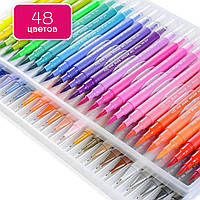 Большой набор маркеров для рисования и скетчинга Brush Markers Pens 48 цветов на водной основе, DS
