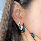 Срібні сережки з червоним каменем Карамель, фото 5