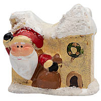 Подсвечник - Домик и Дед Мороз со свечкой, 6,8x6x6 см, белая крыша, керамика (790104-1)