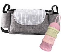 Набор подвесная сумка для коляски 35х11х15 см Серая и Контейнер для хранения детских смесей Розовый (vol-1409)