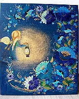 Картина Петріковський розпис, петриківка, картина на дереві янгол, дерев'яна картина, украънський сувенір