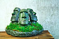 Кашпо зі стабілізованим мохом, статуетка Істукан Моаї з острова Пасхи, декор з моху