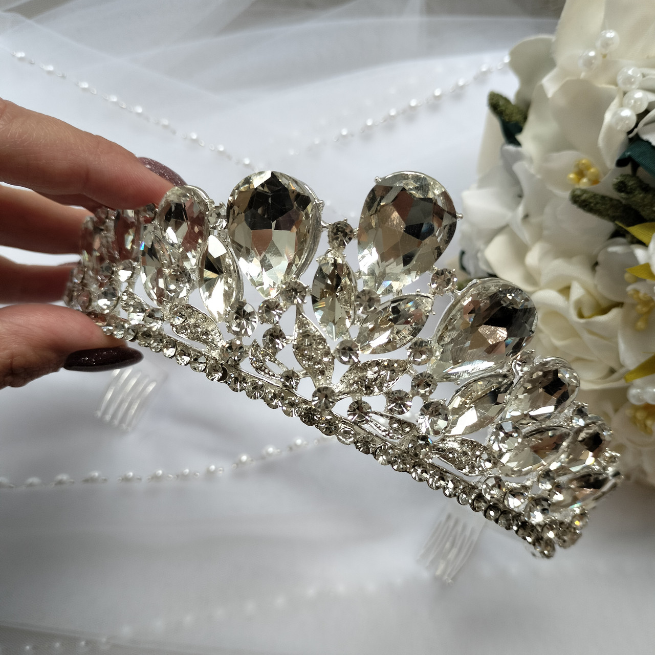 Вишукана діадема з камінням SWAROVSKI, срібло, фото 1