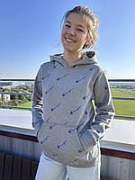 Худі з капюшоном утеплена флісом підліткова для дівчат Champion Y0010 сіра з діагональними логотипами M