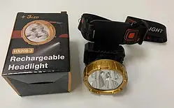 Ліхтар налобний світлодіодний акумуляторний HX208-3 з регульованим ремінцем та кабелем заряджання USB, 600 mAh