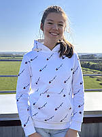 Худі з капюшоном утеплена флісом підліткова для дівчат Champion Y0010 біла з діагональними логотипами M